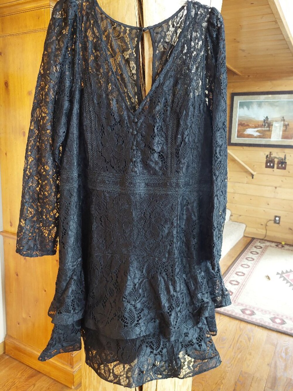City Chic Black Lacey Love long sleeve mini ruffeled dress size L New with Tags
